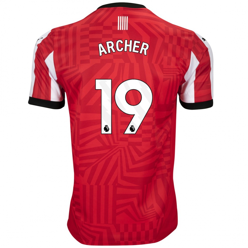 Gyermek Cameron Archer #19 Piros Fehér Hazai Jersey 2024/25 Mez Póló Ing