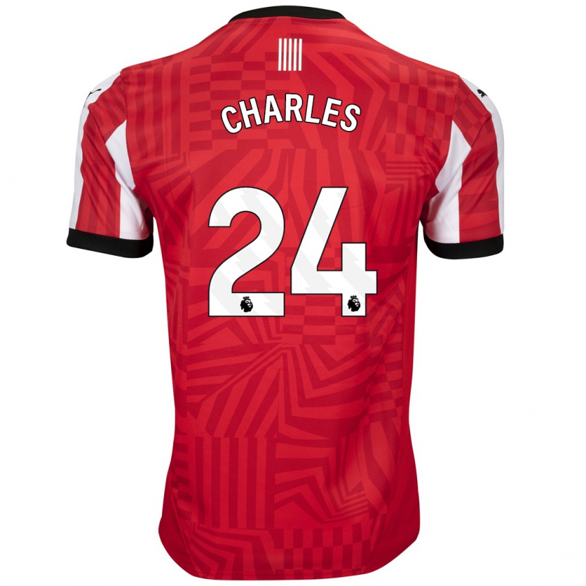 Gyermek Shea Charles #24 Piros Fehér Hazai Jersey 2024/25 Mez Póló Ing