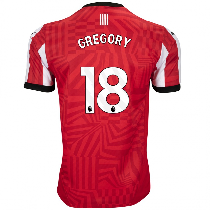 Gyermek Freya Gregory #18 Piros Fehér Hazai Jersey 2024/25 Mez Póló Ing