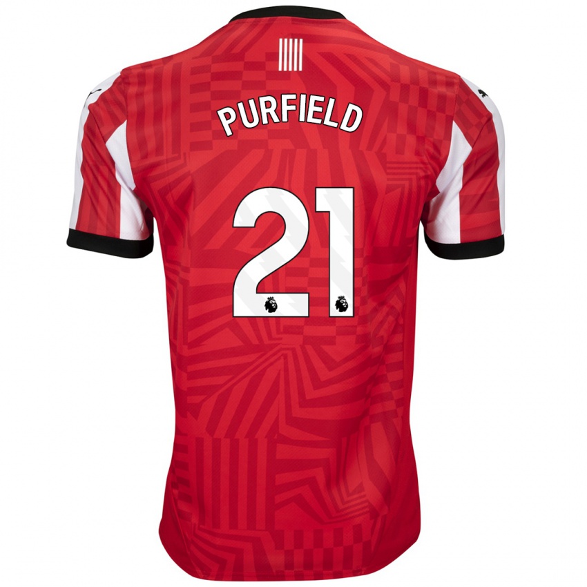 Gyermek Jemma Purfield #21 Piros Fehér Hazai Jersey 2024/25 Mez Póló Ing