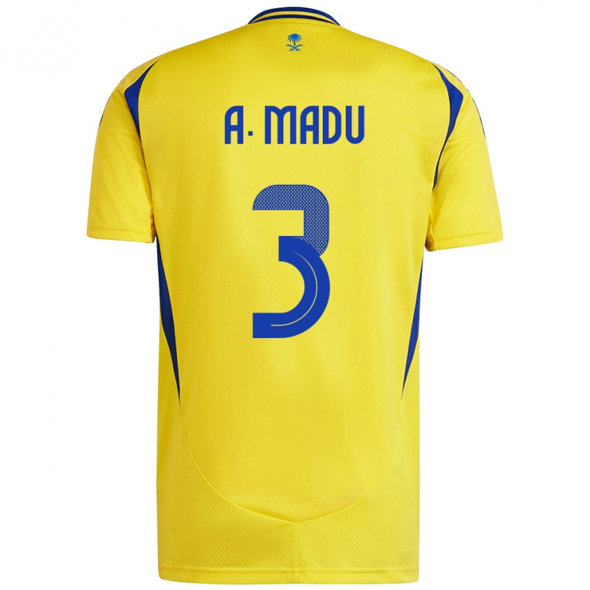 Gyermek Abdullah Madu #3 Sárga Kék Hazai Jersey 2024/25 Mez Póló Ing