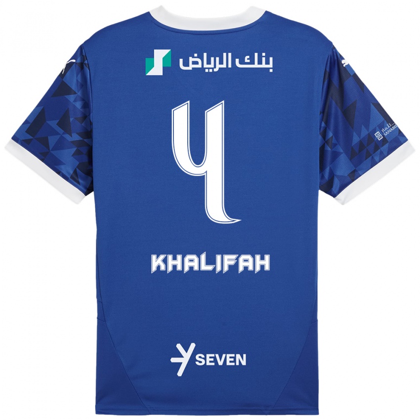 Gyermek Khalifah Al-Dawsari #4 Sötétkék Fehér Hazai Jersey 2024/25 Mez Póló Ing