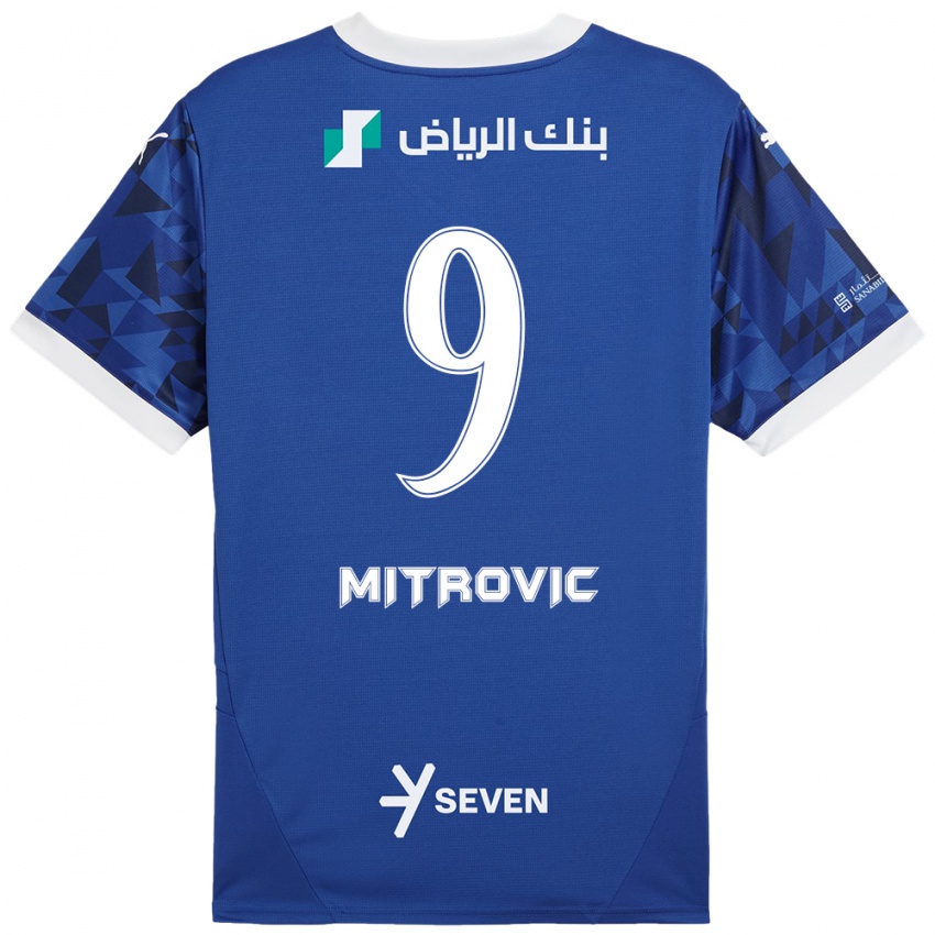 Gyermek Aleksandar Mitrovic #9 Sötétkék Fehér Hazai Jersey 2024/25 Mez Póló Ing