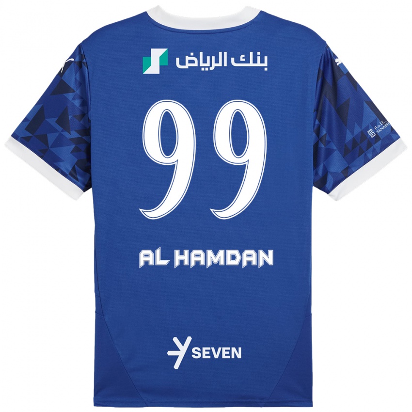 Gyermek Abdullah Al-Hamdan #99 Sötétkék Fehér Hazai Jersey 2024/25 Mez Póló Ing