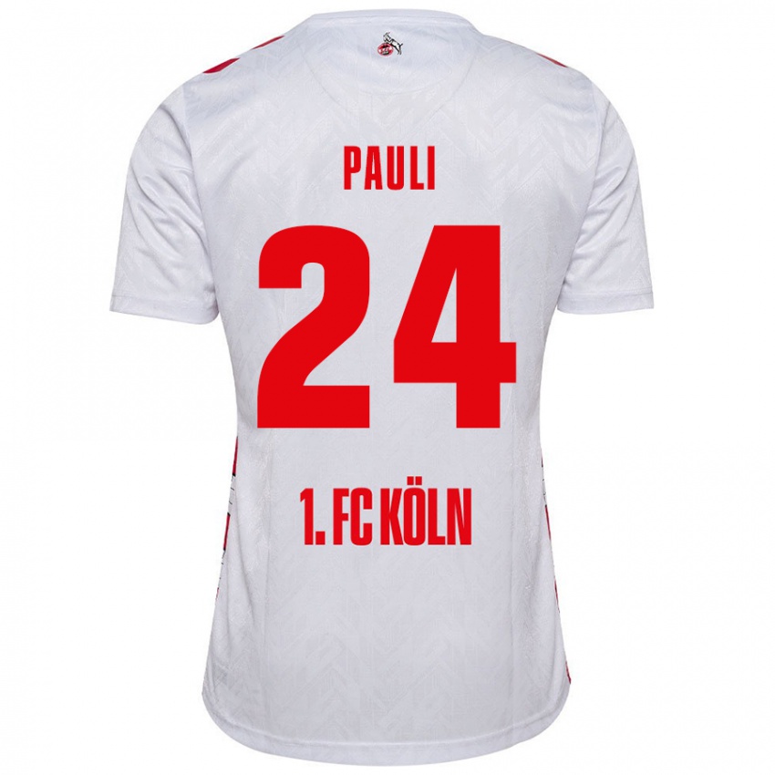 Gyermek Julian Pauli #24 Fehér Piros Hazai Jersey 2024/25 Mez Póló Ing