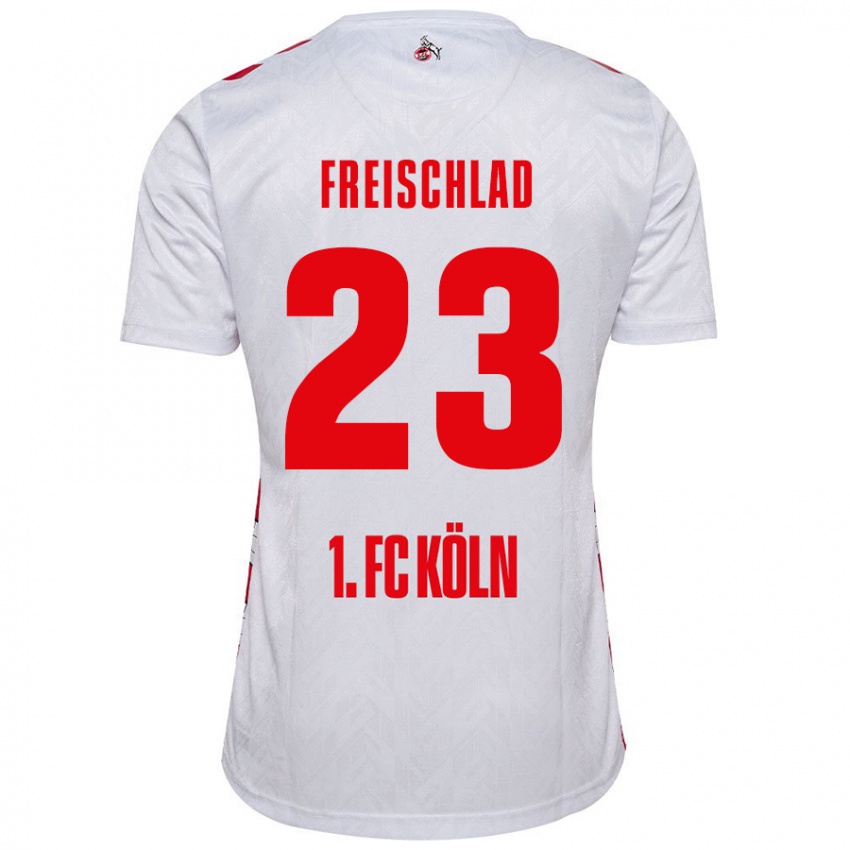 Gyermek Yannick Freischlad #23 Fehér Piros Hazai Jersey 2024/25 Mez Póló Ing