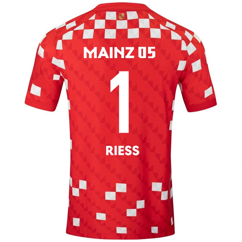 Gyermek Lasse Rieß #1 Fehér Piros Hazai Jersey 2024/25 Mez Póló Ing