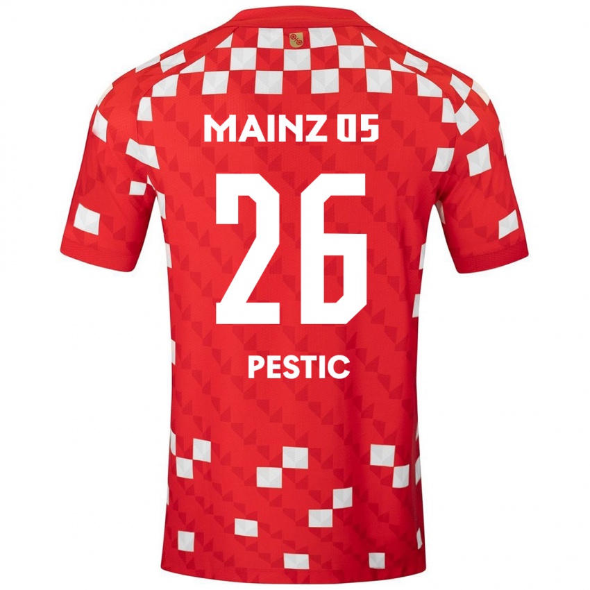 Gyermek Dominik Pestic #26 Fehér Piros Hazai Jersey 2024/25 Mez Póló Ing