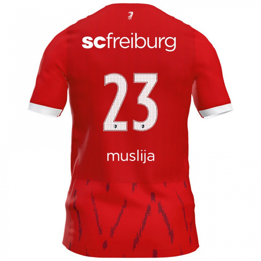 Gyermek Florent Muslija #23 Piros Hazai Jersey 2024/25 Mez Póló Ing