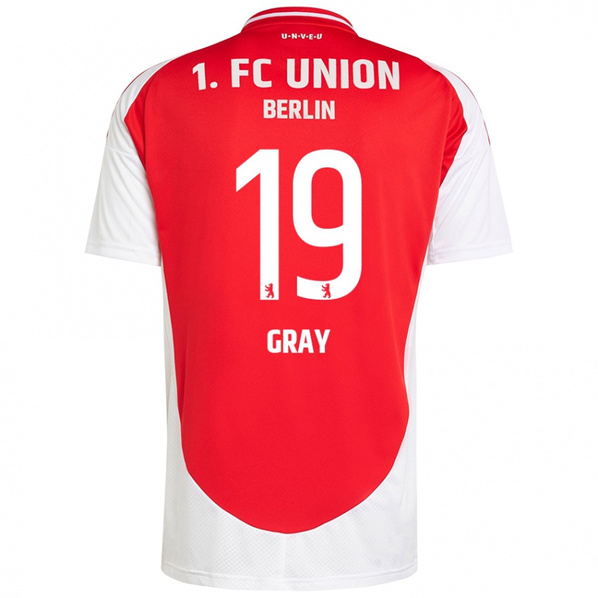 Gyermek Mekhi Gray #19 Piros Fehér Hazai Jersey 2024/25 Mez Póló Ing