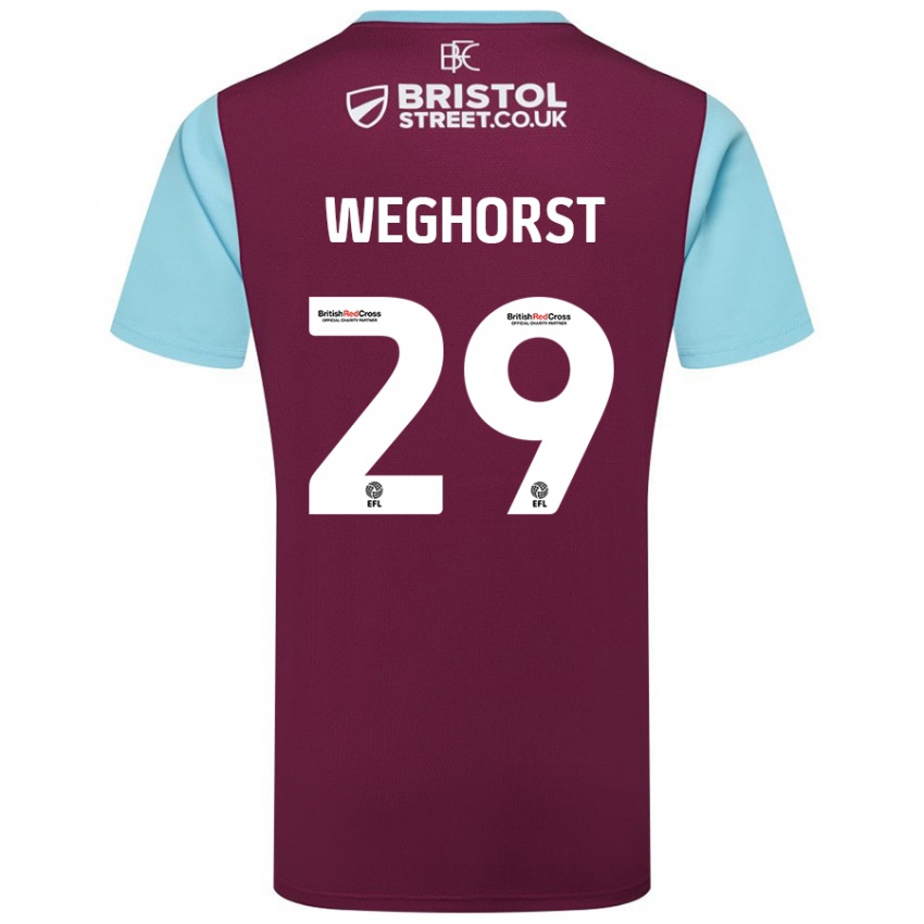 Gyermek Wout Weghorst #29 Bordó Égszínkék Hazai Jersey 2024/25 Mez Póló Ing