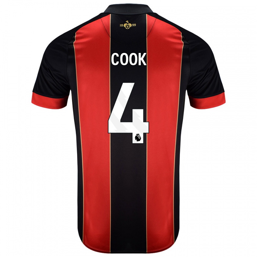 Gyermek Lewis Cook #4 Piros Fekete Hazai Jersey 2024/25 Mez Póló Ing