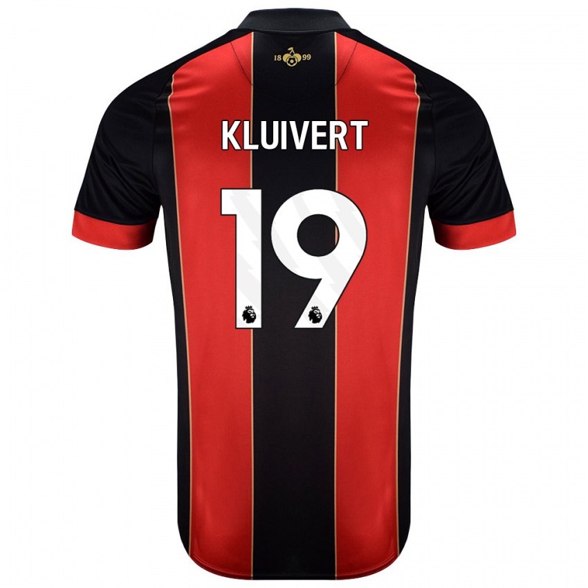 Gyermek Justin Kluivert #19 Piros Fekete Hazai Jersey 2024/25 Mez Póló Ing