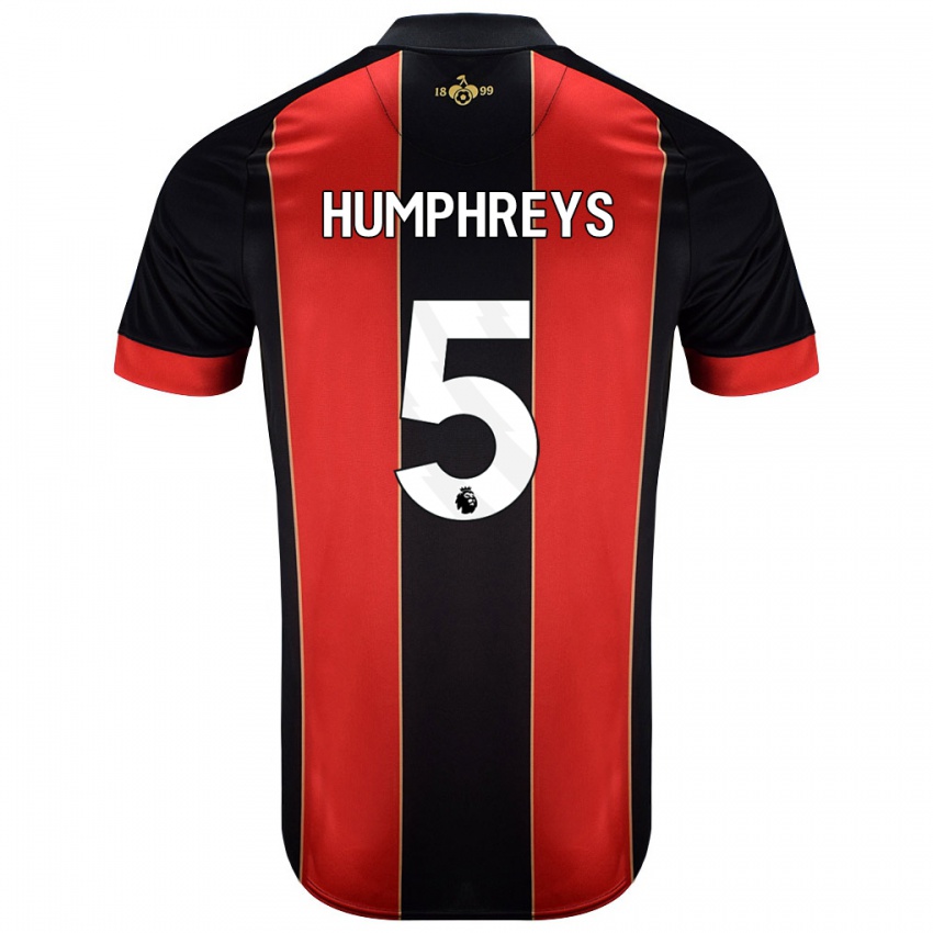 Gyermek Holly Humphreys #5 Piros Fekete Hazai Jersey 2024/25 Mez Póló Ing