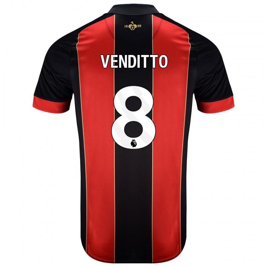 Gyermek Olivia Venditto #8 Piros Fekete Hazai Jersey 2024/25 Mez Póló Ing