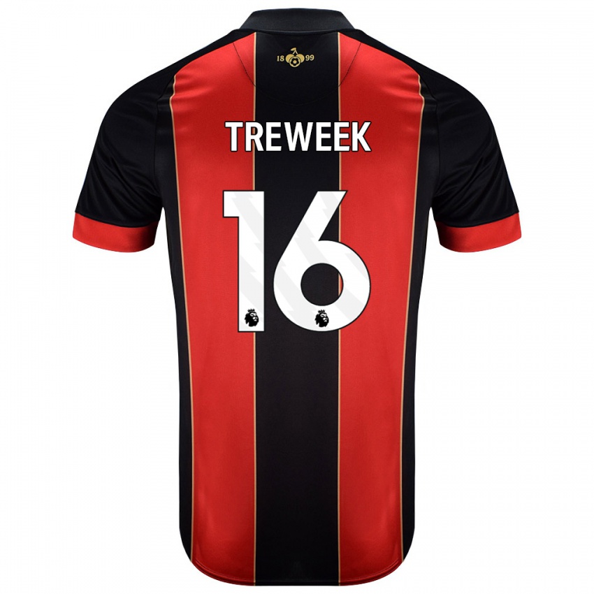 Gyermek Jess Treweek #16 Piros Fekete Hazai Jersey 2024/25 Mez Póló Ing