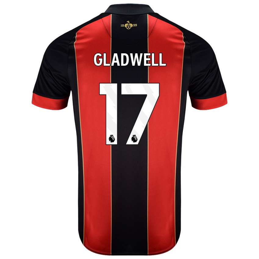 Gyermek Molly Gladwell #17 Piros Fekete Hazai Jersey 2024/25 Mez Póló Ing