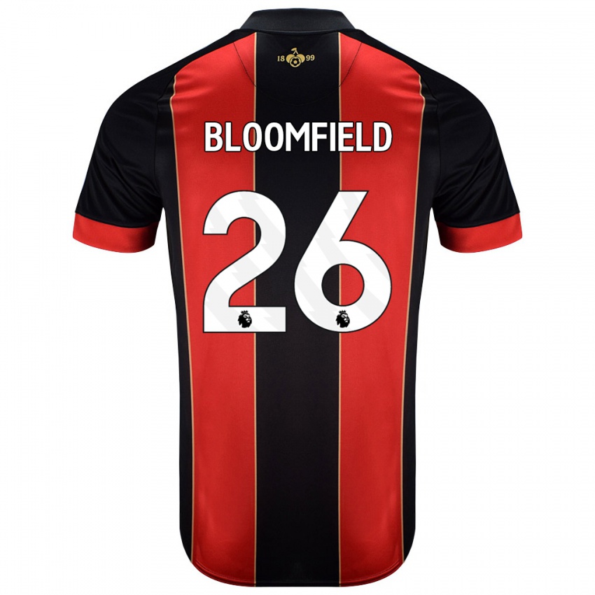 Gyermek Erin Bloomfield #26 Piros Fekete Hazai Jersey 2024/25 Mez Póló Ing