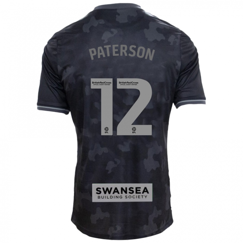 Gyermek Jamie Paterson #12 Fekete Idegenbeli Jersey 2024/25 Mez Póló Ing