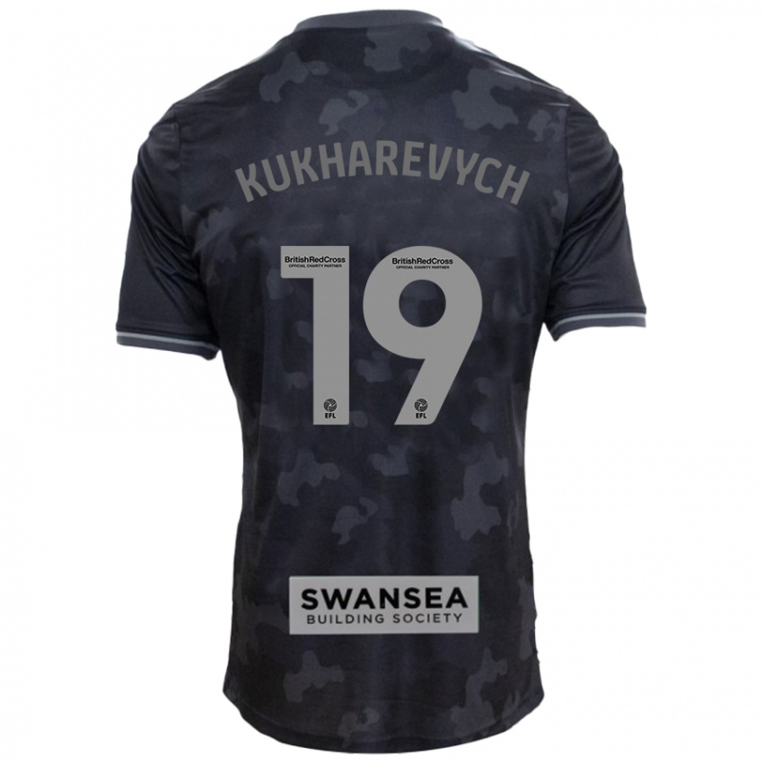 Gyermek Mykola Kukharevych #19 Fekete Idegenbeli Jersey 2024/25 Mez Póló Ing