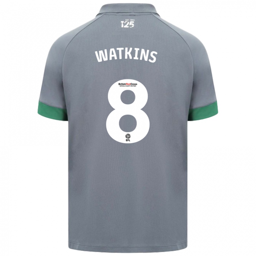 Gyermek Seren Watkins #8 Sötétszürke Idegenbeli Jersey 2024/25 Mez Póló Ing