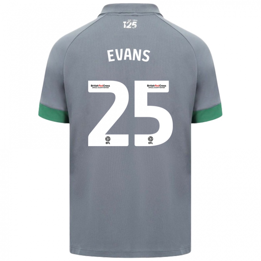 Gyermek Kieron Evans #25 Sötétszürke Idegenbeli Jersey 2024/25 Mez Póló Ing