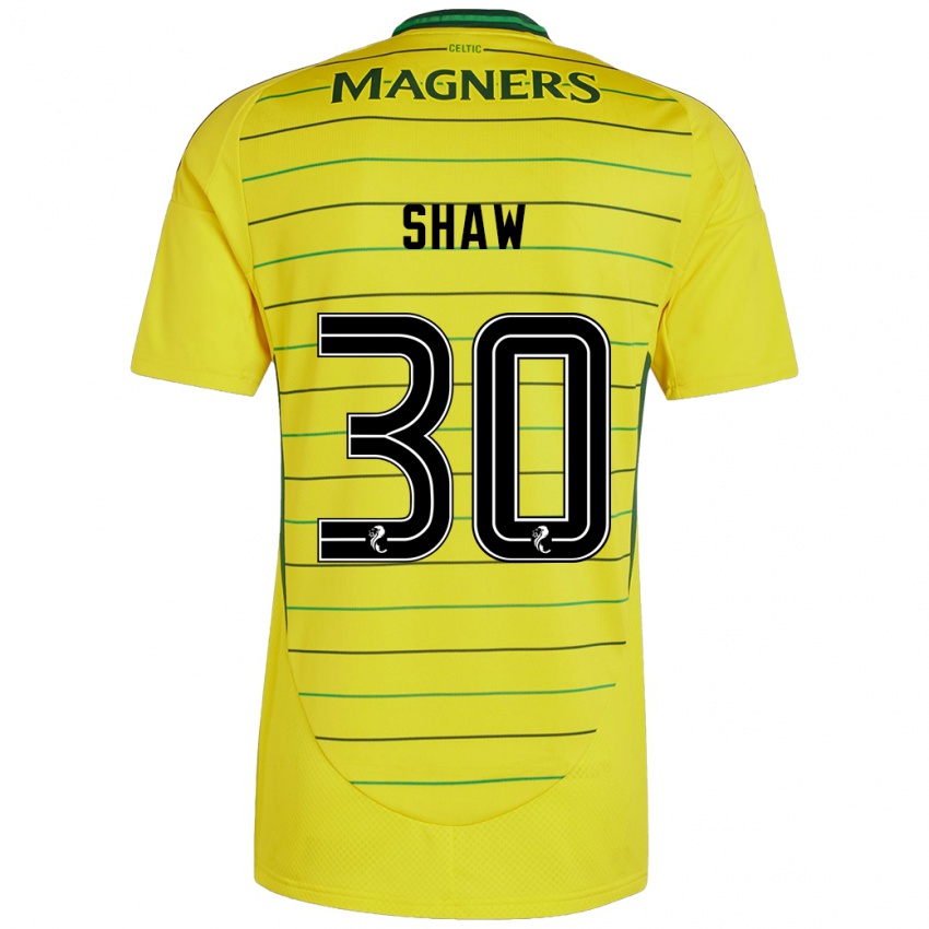 Gyermek Liam Shaw #30 Sárga Idegenbeli Jersey 2024/25 Mez Póló Ing