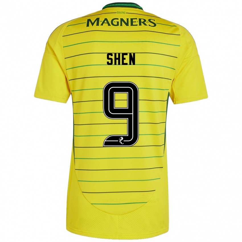 Gyermek Shen Mengyu #9 Sárga Idegenbeli Jersey 2024/25 Mez Póló Ing