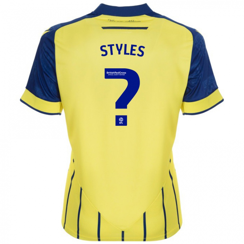 Gyermek Callum Styles #0 Sárga Kék Idegenbeli Jersey 2024/25 Mez Póló Ing