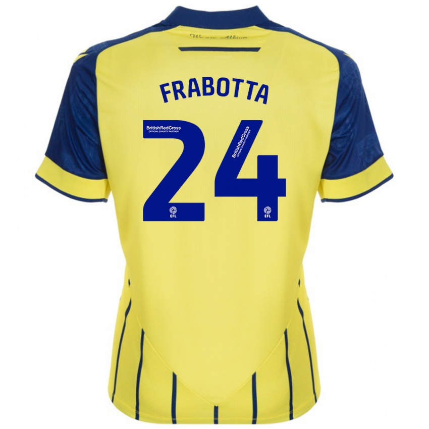 Gyermek Gianluca Frabotta #24 Sárga Kék Idegenbeli Jersey 2024/25 Mez Póló Ing