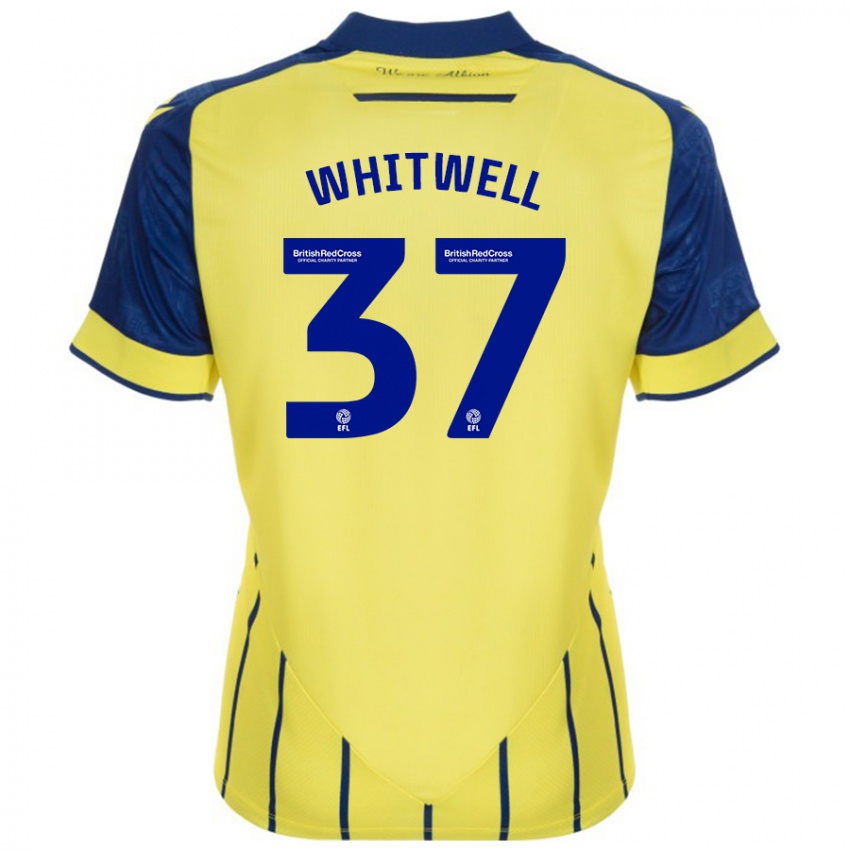 Gyermek Harry Whitwell #37 Sárga Kék Idegenbeli Jersey 2024/25 Mez Póló Ing