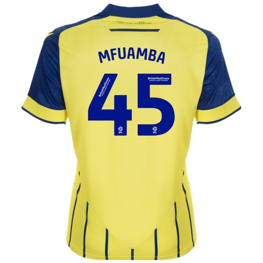 Gyermek Kevin Mfuamba #45 Sárga Kék Idegenbeli Jersey 2024/25 Mez Póló Ing