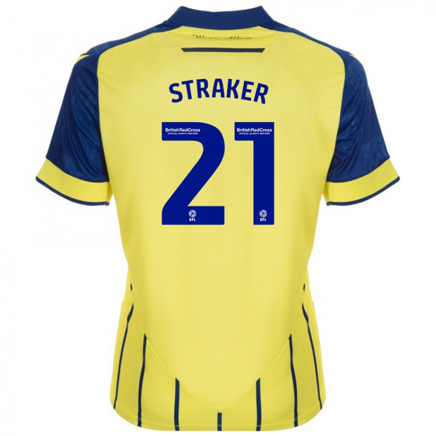 Gyermek Jannelle Straker #21 Sárga Kék Idegenbeli Jersey 2024/25 Mez Póló Ing