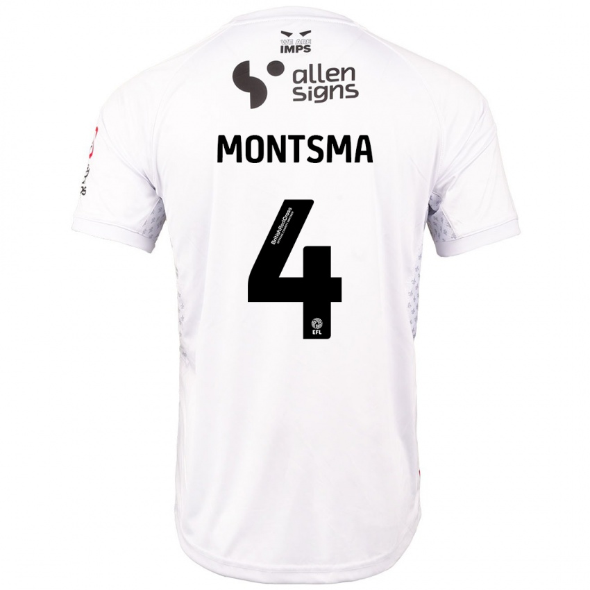 Gyermek Lewis Montsma #4 Piros Fehér Idegenbeli Jersey 2024/25 Mez Póló Ing