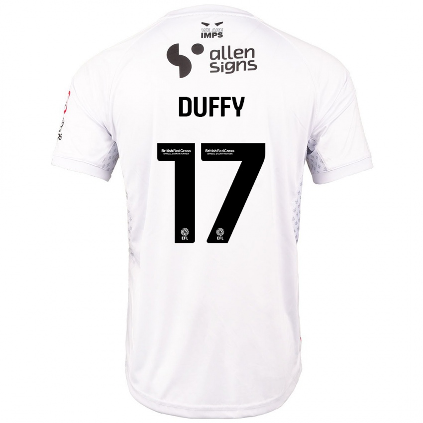 Gyermek Dylan Duffy #17 Piros Fehér Idegenbeli Jersey 2024/25 Mez Póló Ing