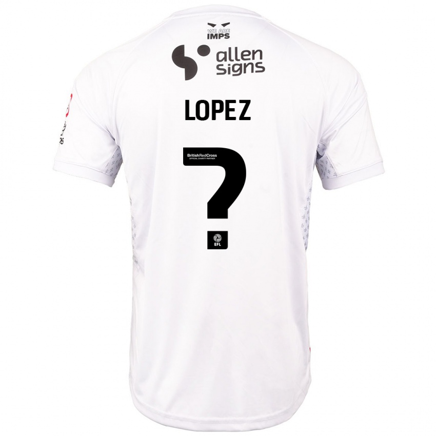 Gyermek Jersey Lopez #0 Piros Fehér Idegenbeli Jersey 2024/25 Mez Póló Ing