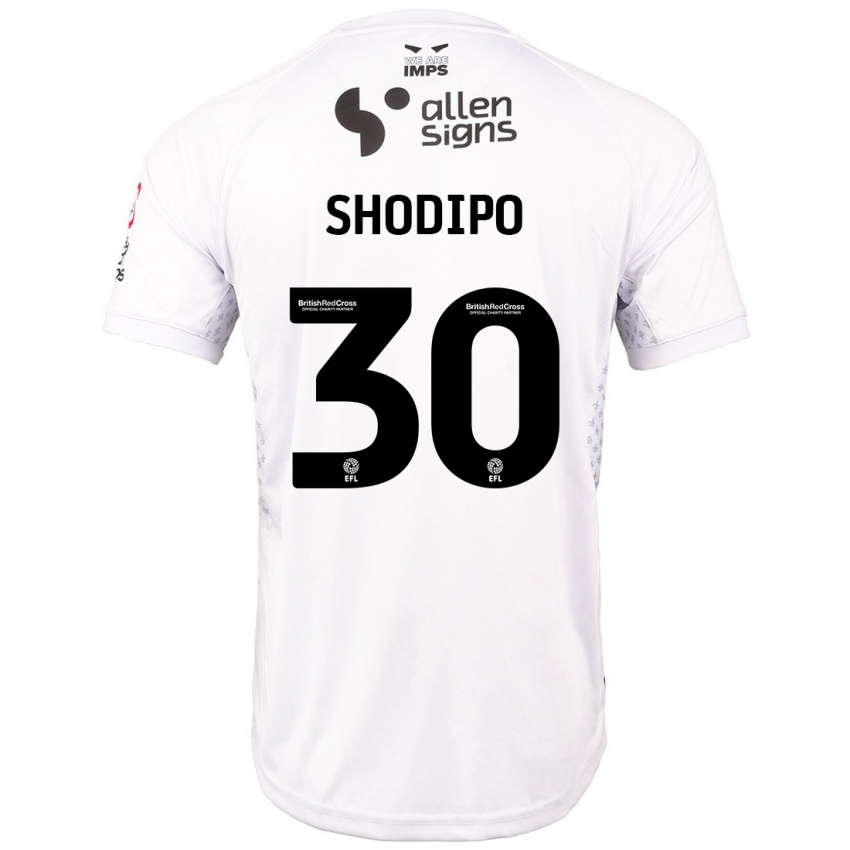 Gyermek Olamide Shodipo #30 Piros Fehér Idegenbeli Jersey 2024/25 Mez Póló Ing