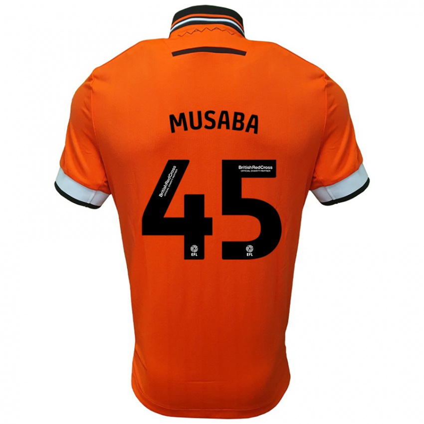 Gyermek Anthony Musaba #45 Narancssárga Fehér Idegenbeli Jersey 2024/25 Mez Póló Ing