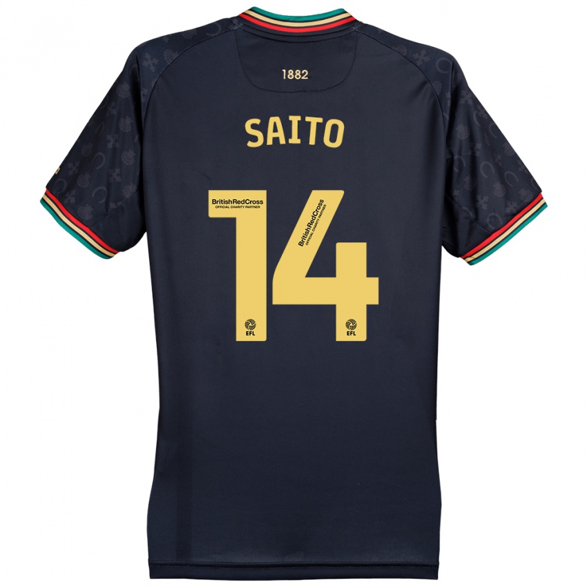 Gyermek Koki Saito #14 Sötét Sötétkék Idegenbeli Jersey 2024/25 Mez Póló Ing