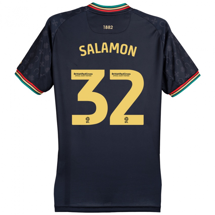 Gyermek Matteo Salamon #32 Sötét Sötétkék Idegenbeli Jersey 2024/25 Mez Póló Ing