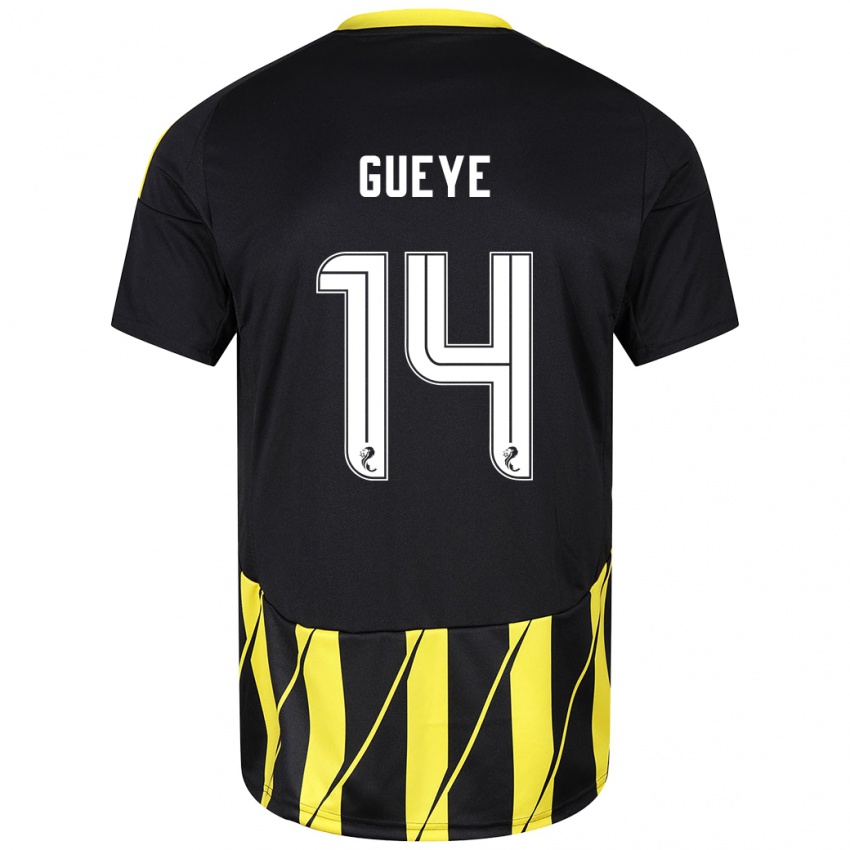 Gyermek Pape Habib Gueye #14 Fekete Sárga Idegenbeli Jersey 2024/25 Mez Póló Ing