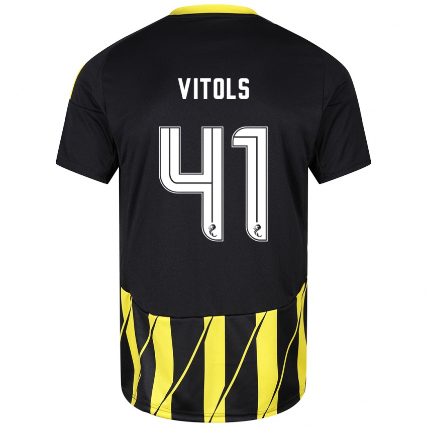 Gyermek Rodrigo Vitols #41 Fekete Sárga Idegenbeli Jersey 2024/25 Mez Póló Ing