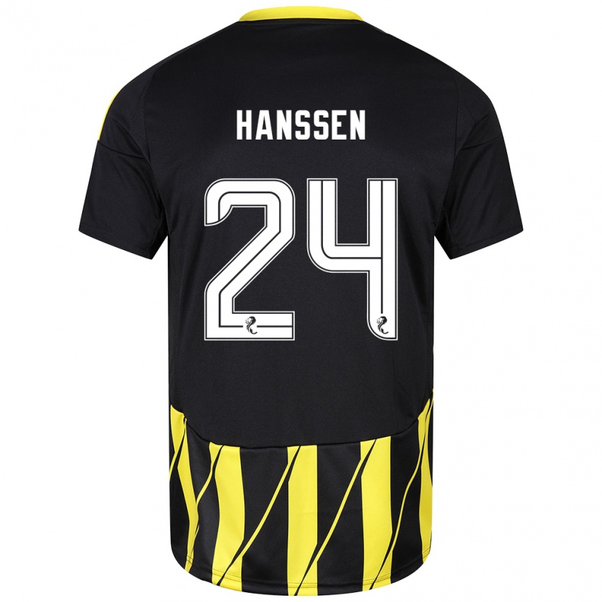 Gyermek Nadine Hanssen #24 Fekete Sárga Idegenbeli Jersey 2024/25 Mez Póló Ing