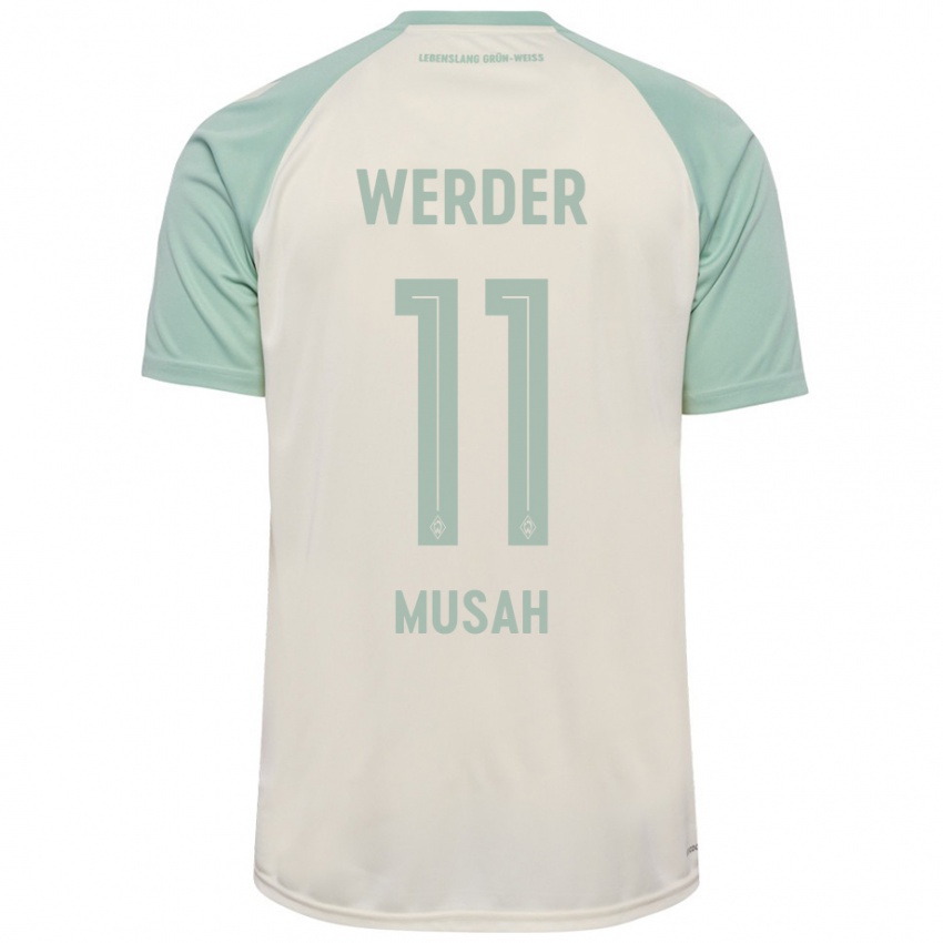 Gyermek Salim Musah #11 Törtfehér Világoszöld Idegenbeli Jersey 2024/25 Mez Póló Ing