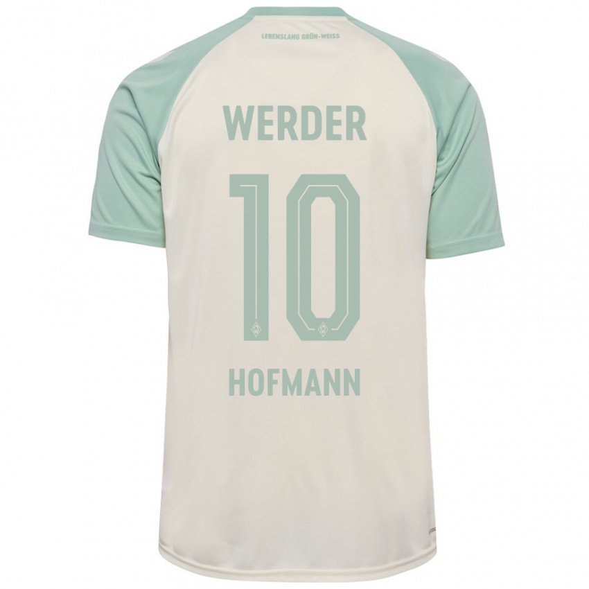 Gyermek Justin Hofmann #10 Törtfehér Világoszöld Idegenbeli Jersey 2024/25 Mez Póló Ing