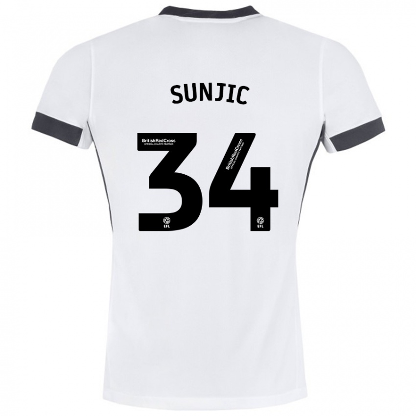 Gyermek Ivan Sunjic #34 Fehér Fekete Idegenbeli Jersey 2024/25 Mez Póló Ing