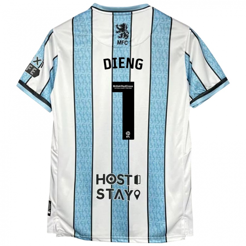 Gyermek Seny Dieng #1 Fehér Kék Idegenbeli Jersey 2024/25 Mez Póló Ing