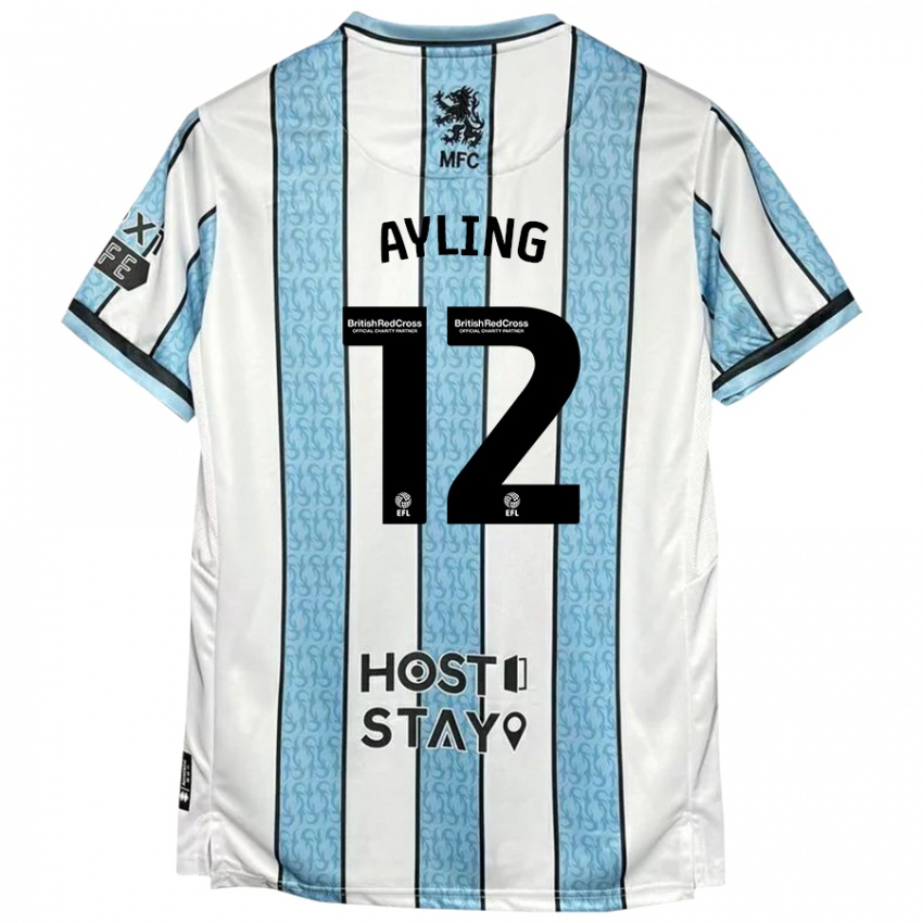 Gyermek Luke Ayling #12 Fehér Kék Idegenbeli Jersey 2024/25 Mez Póló Ing