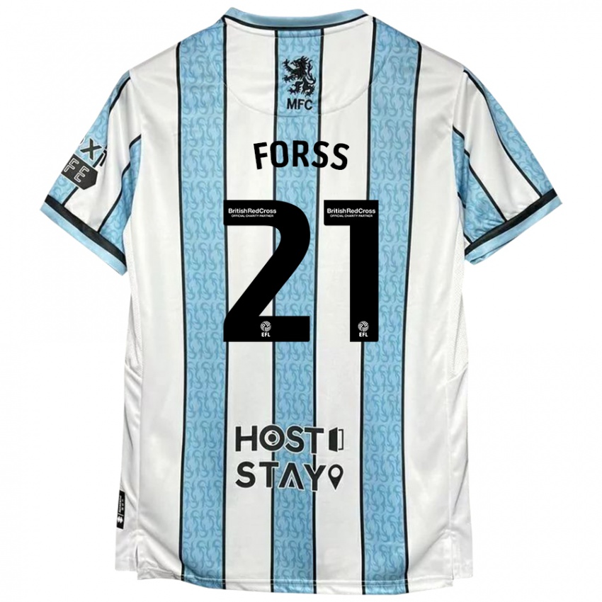 Gyermek Marcus Forss #21 Fehér Kék Idegenbeli Jersey 2024/25 Mez Póló Ing