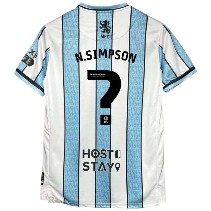 Gyermek Nathan Simpson #0 Fehér Kék Idegenbeli Jersey 2024/25 Mez Póló Ing